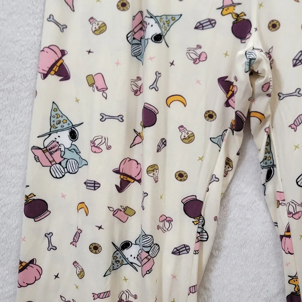 NEW Peanuts Snoopy Woodstock Halloween Wizard Soft Pajama Lounge Pants Cream XL